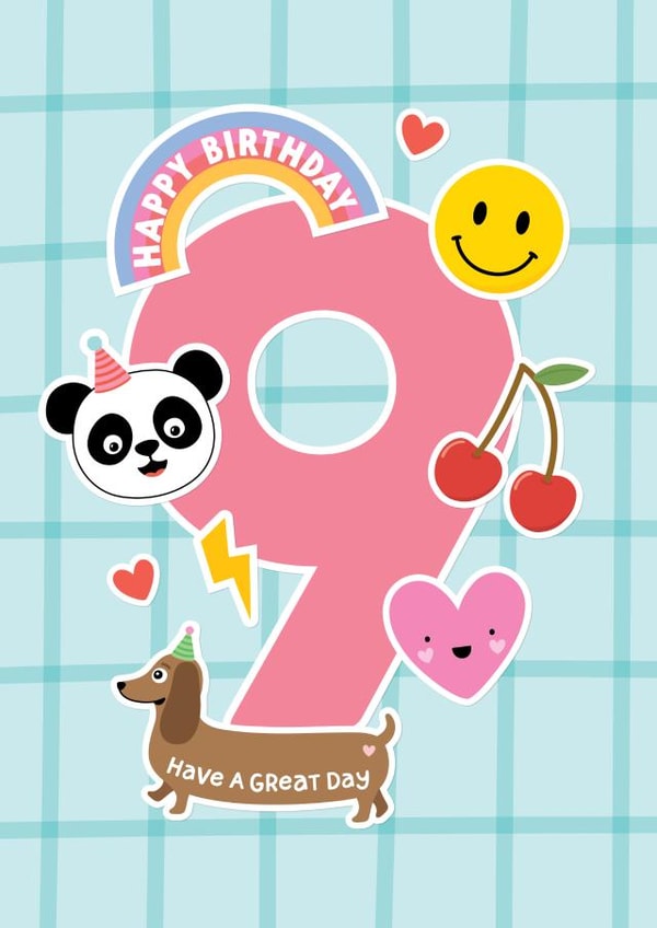 Cute 9th Birthday Card - For Her - Stickers created by Macie Dot Doodles