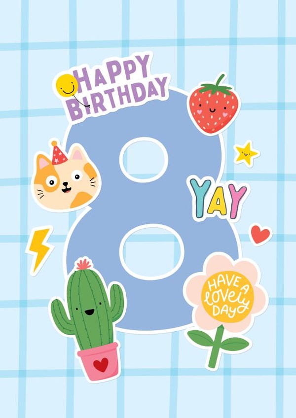 Cute 8th Birthday Card - For Her - Stickers created by Macie Dot Doodles