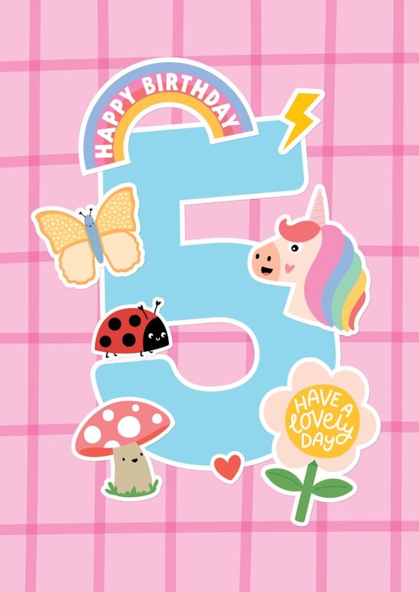 Cute 5th Birthday Card - For Her - Stickers created by Macie Dot Doodles