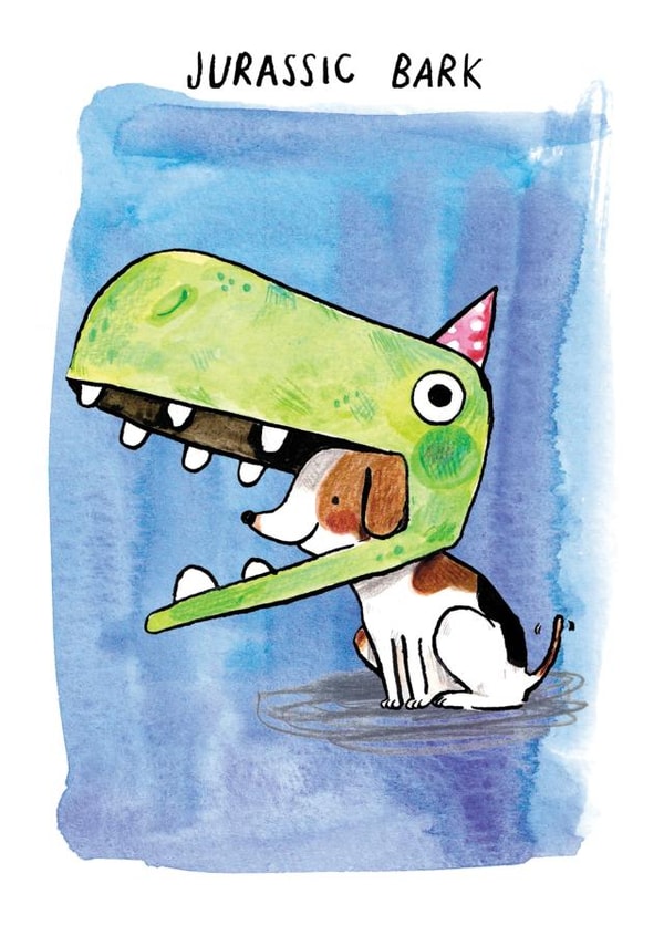 Funny Birthday Card - Jurassic Bark - Dog and Dinosaur Pun created by Jelly Armchair