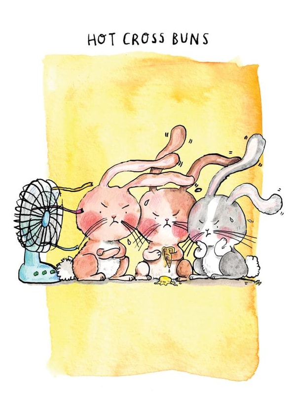 Cute Bunny Rabbit Card - Hot Cross Buns - Holiday Weather Silly Grumpy created by Jelly Armchair