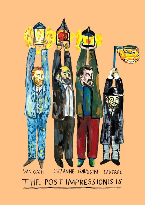 Funny Everyday Card - The Post Impressionists - Silly Art History - Van Gogh, Cezanne, Gauguin and Lautrec created by Jelly Armchair
