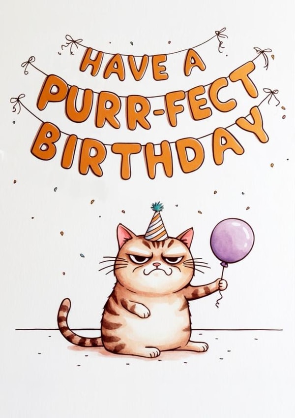 Funny Birthday Card - For Cat Lovers - Have a Purr-fect Birthday - Grumpy Cat created by Inklings