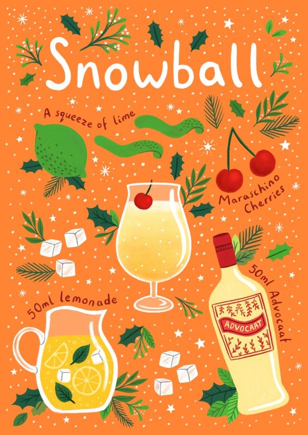 Cute Christmas Card - Snowball Cocktail Recipe - Festive created by Pear Tree Press