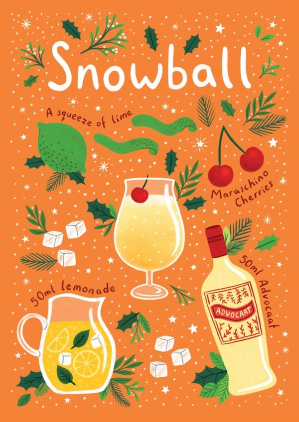 Cute Christmas Card - Snowball Cocktail Recipe - Festive created by Pear Tree Press