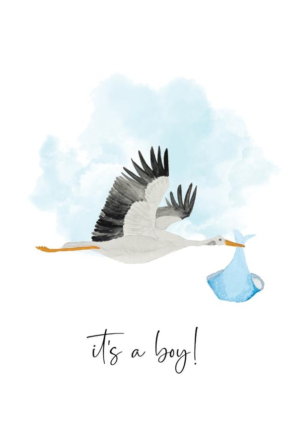 Arty New Baby Card - Baby Boy - Stork created by Heather Trefusis Art