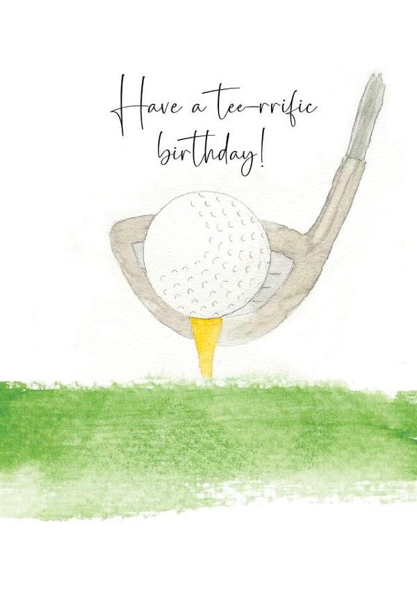 Arty Birthday Card - Golf - Have A Tee-rrific Birthday! created by Heather Trefusis Art