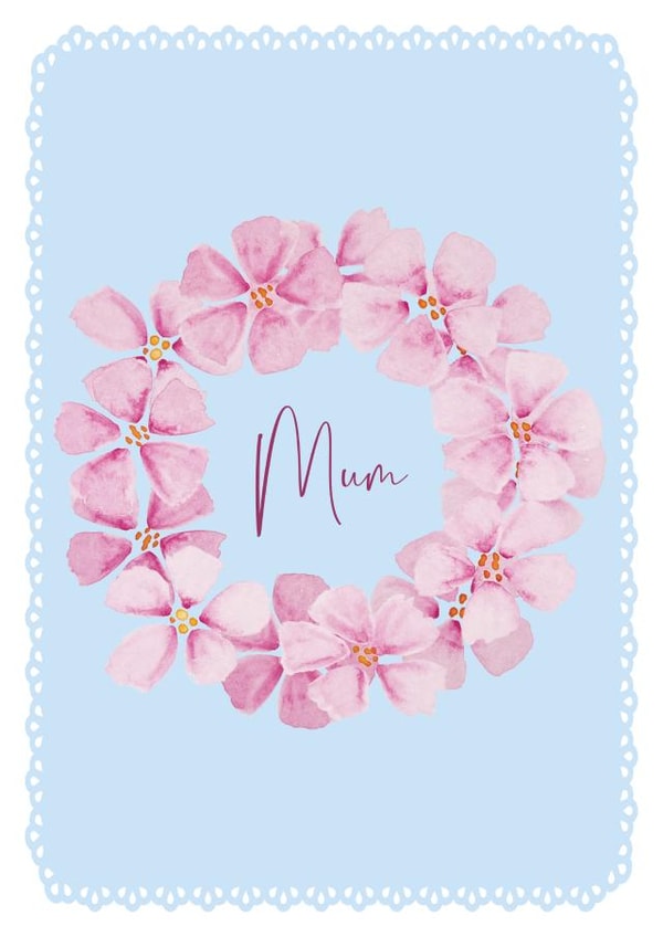 Pretty flower wreath - Mum card created by Heather Trefusis Art