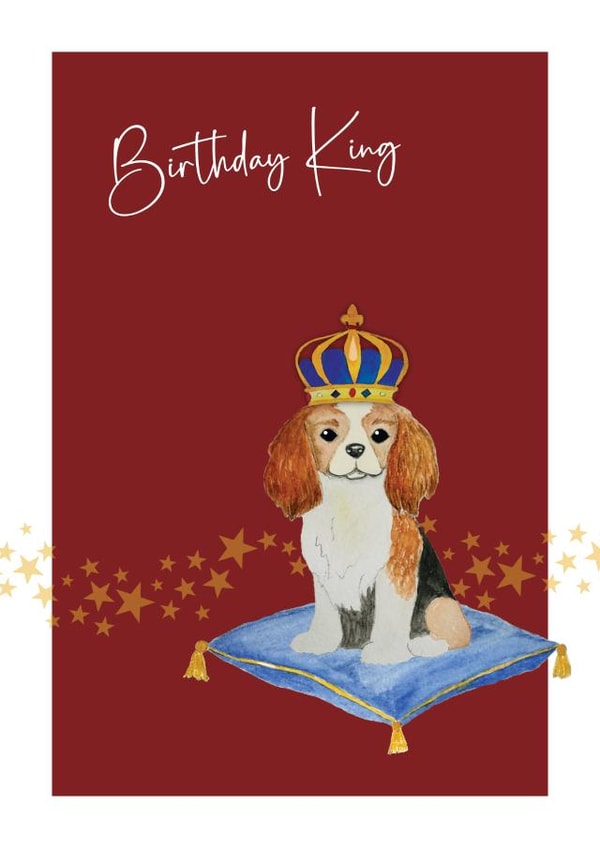 Birthday King - Cavalier King Charles Spaniel card created by Heather Trefusis Art