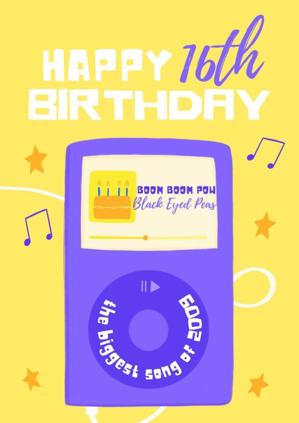 Classic 16th Birthday Card - Music - 2009 created by Sian Moore Illustration