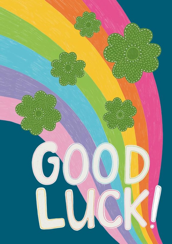 Classic Good Luck Card - Rainbow - Clovers created by Hollie McManus Illustration