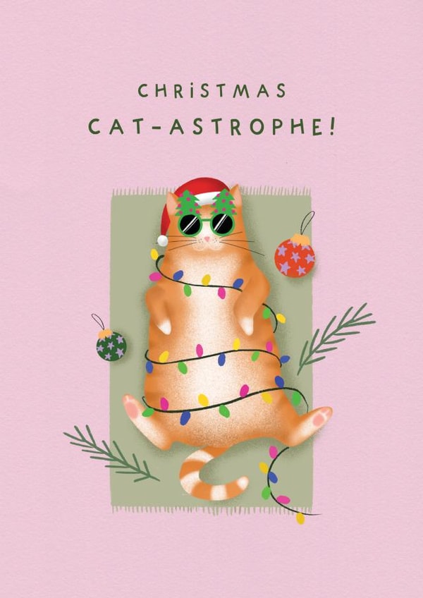 Cute Christmas Card - Christmas Cat-astrophe!' - Pun created by Studio Mads