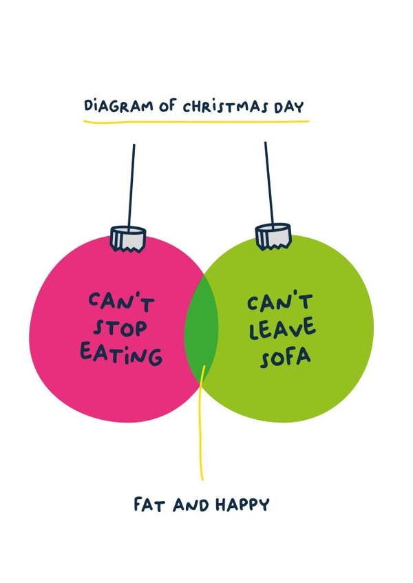 Funny Christmas Card - Can't Stop Eating - Can't Leave Sofa created by PaperJam Print Co.