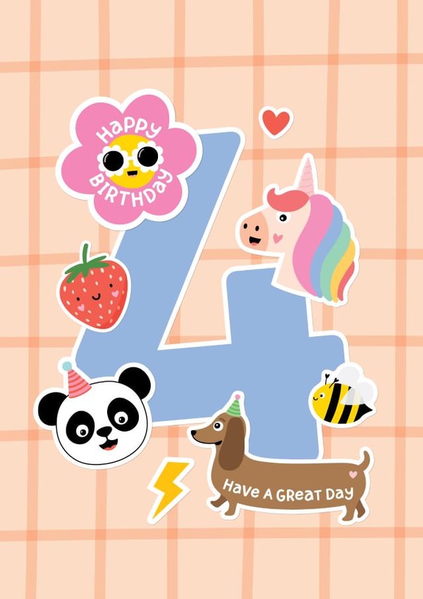 Cute 4th Birthday Card - For Her - Stickers created by Macie Dot Doodles