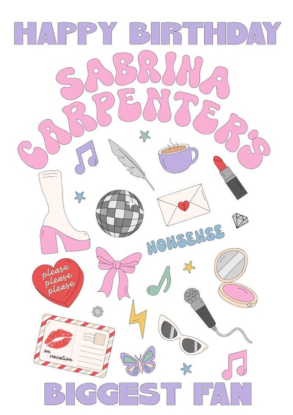 Modern Happy Birthday Card - Sabrina Carpenter - Biggest Fan created by @sophie robbens