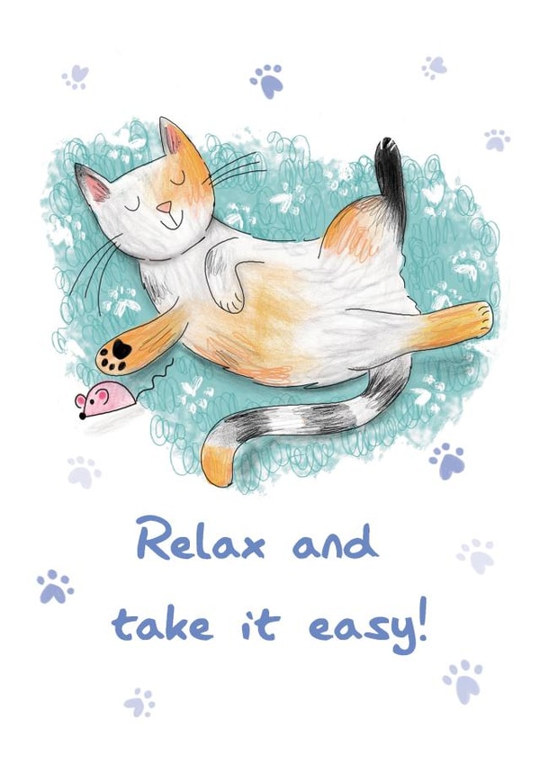 Cute Send A Smile Card - Relax And Take It Easy - Cat created by Holly Bushnell Illustration