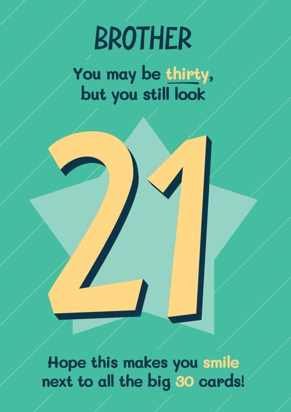 Funny 30th Birthday Card - Brother created by Bev O'Connor || @oconnordesign