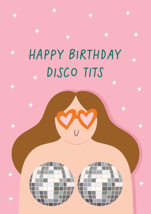 Funny Birthday Card - For Her - Disco Tits created by Immy Illustrates