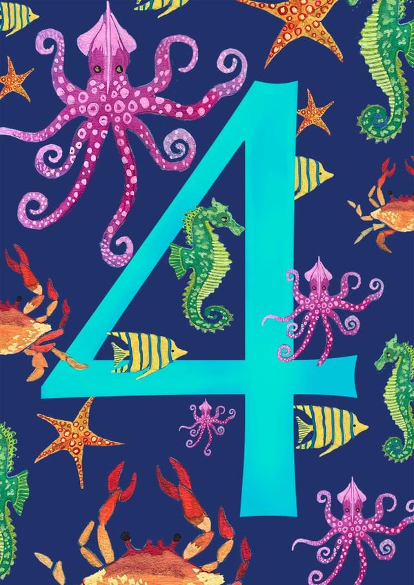 Cute 4th Birthday Card - Fish - Sealife created by While Sadie Sleeps