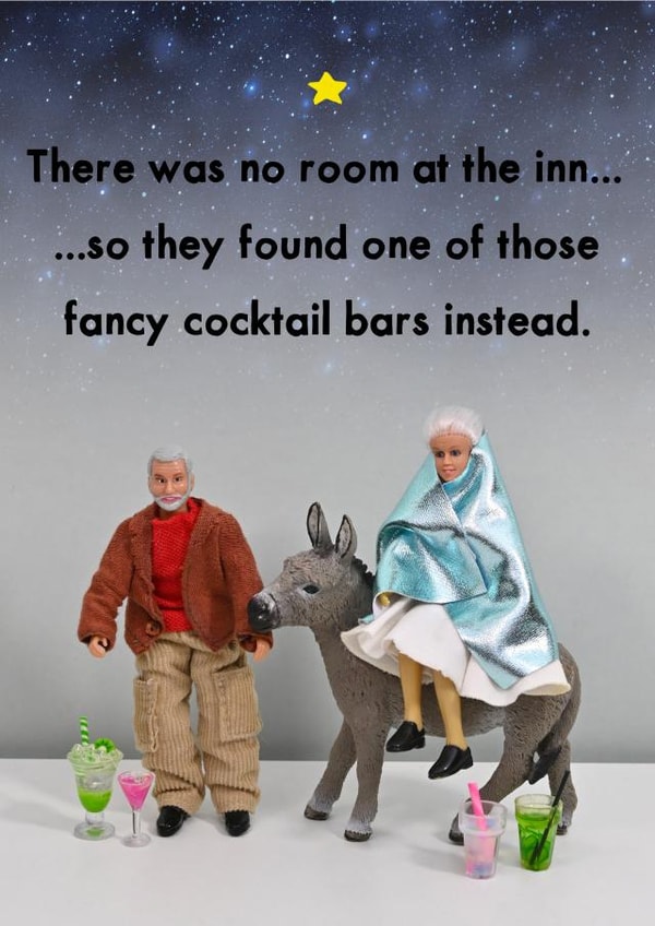 Funny Christmas Card - Nativity No Room At The Inn - Cocktail Bars created by Bold & Bright Cards