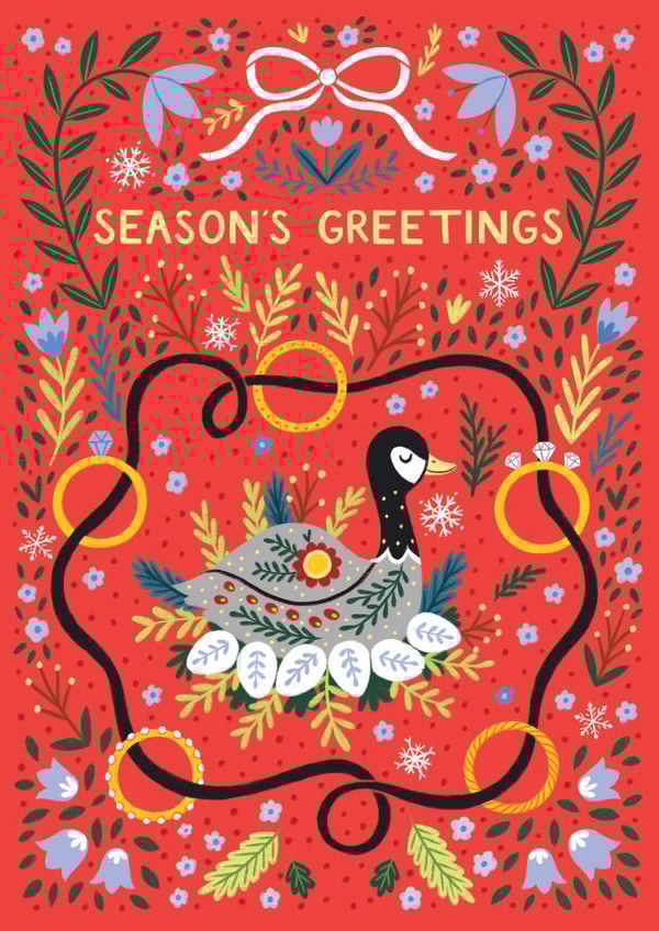 Pretty Christmas Card - Twelve Days Of Christmas - Five Gold Rings & Six Geese Laying created by Pear Tree Press
