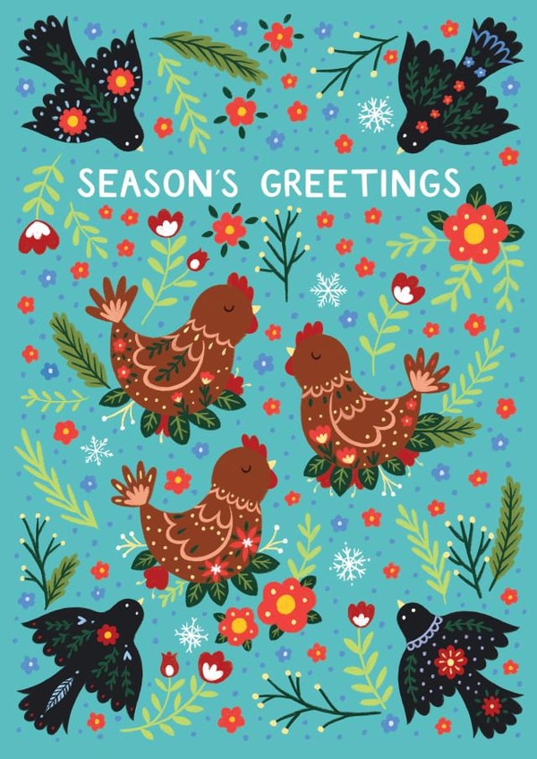 Pretty Christmas Card - Twelve Days Of Christmas - French Hens & Calling Birds created by Pear Tree Press