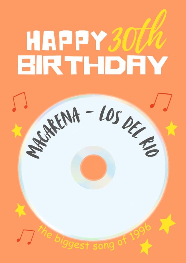 Classic 30th Birthday Card - Music - 1996 created by Sian Moore Illustration