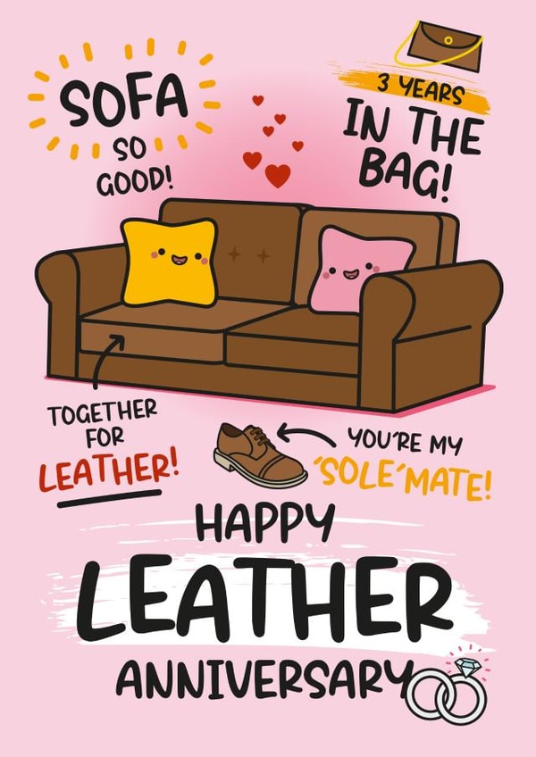 Cute Anniversary Card - 3rd Anniversary - For Leather Anniversary created by Twisted Haggis