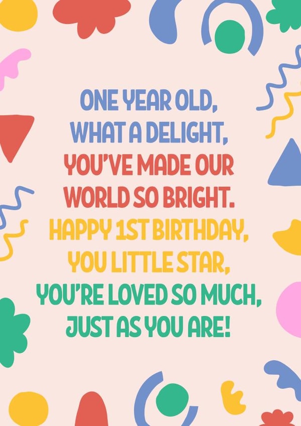 Heartfelt 1st Birthday Card - Poem created by Blush & Blossom 