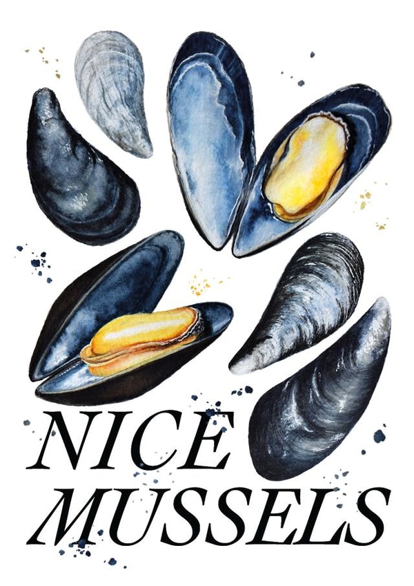 Arty Just Because Card - Nice Mussels - Watercolour created by studio frewb
