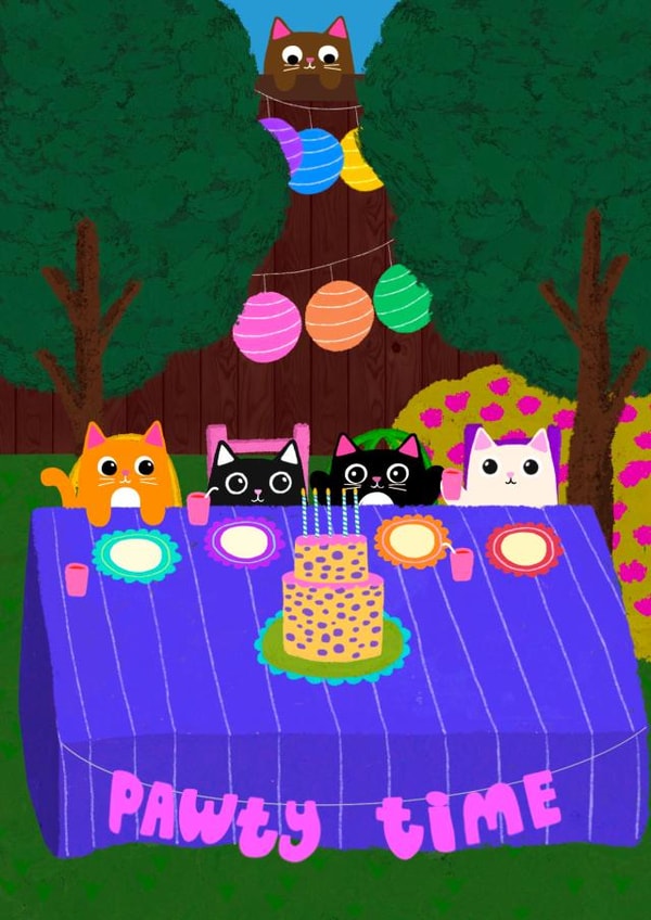 Cute Birthday Card - Cat Garden Party - Pet Pun created by The Paper Tail 