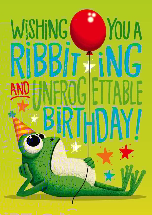 Funny Birthday Card - Frog Pun - Party Hat - Ribbiting created by Atwood & Atwood