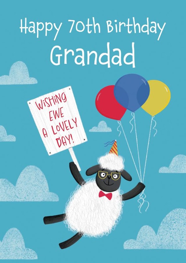 Funny Birthday Card - For Grandad - 70th - Ewe Pun created by Hannah Jayne Lewin