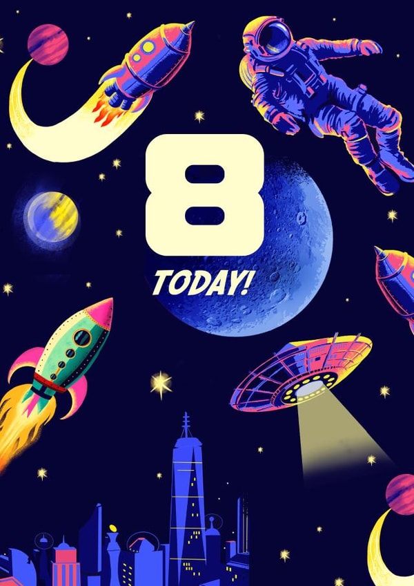 Retro 8th Birthday Card - Space - Astronaut created by Rocket68