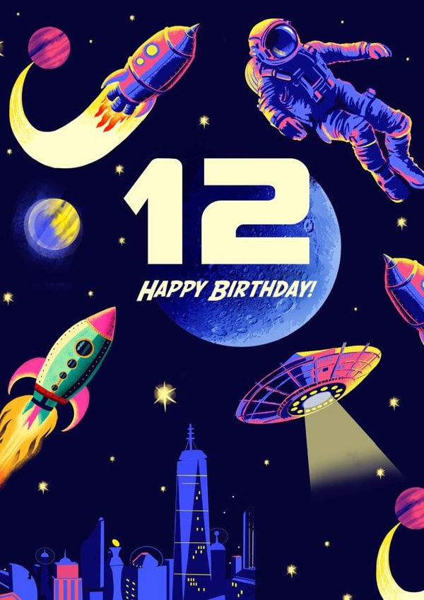 Retro 12th Birthday Card - Space - Astronaut created by Rocket68