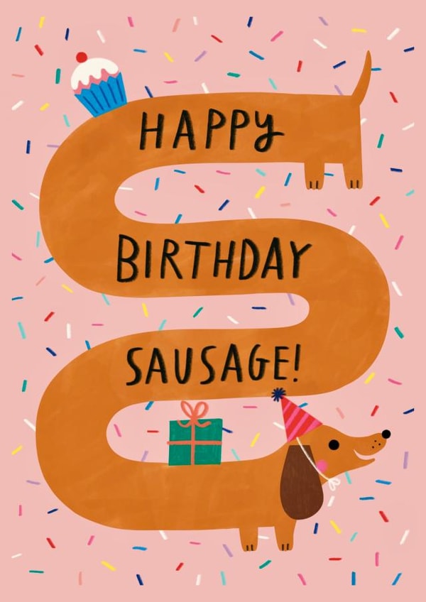Cute Dachshund Birthday Card - sausage dog Happy Birthday Sausage! created by Alice Mole Illustration