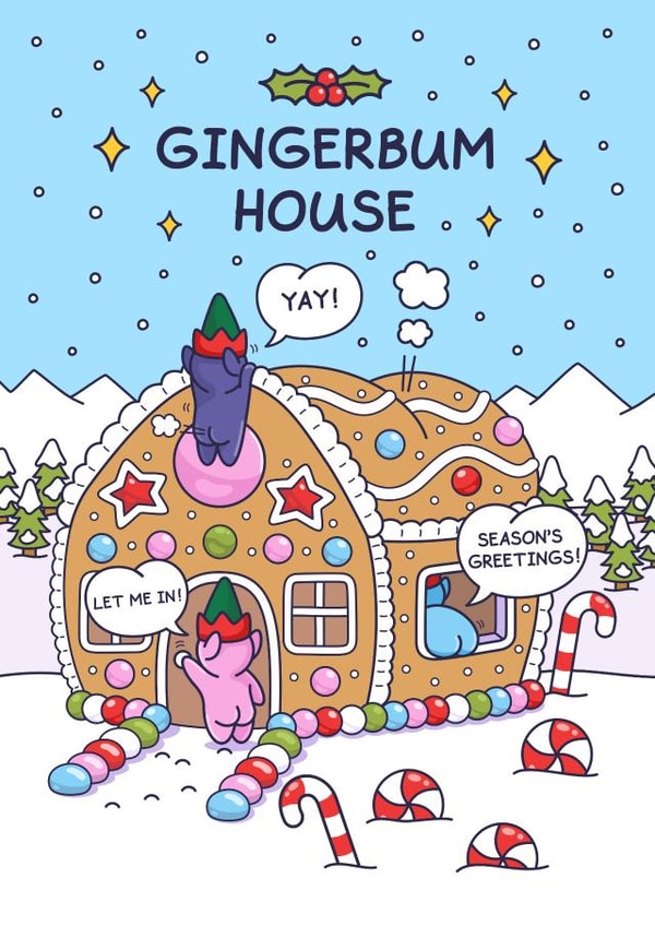 Funny Christmas Card - Elves - Gingerbum House created by Cheeky Legends