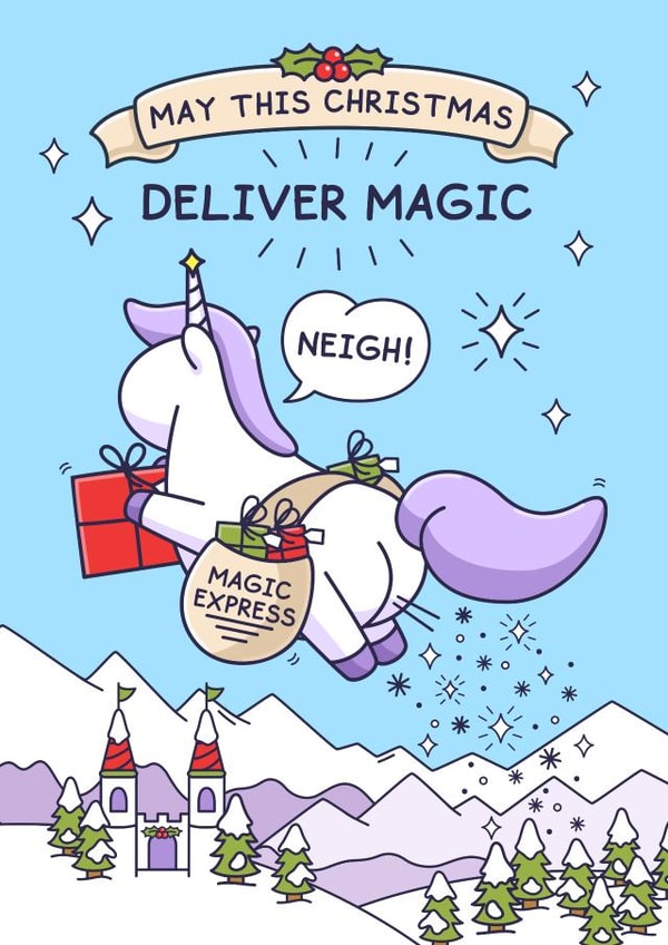 Funny Christmas Card - Christmas Magic - Unicorn created by Cheeky Legends