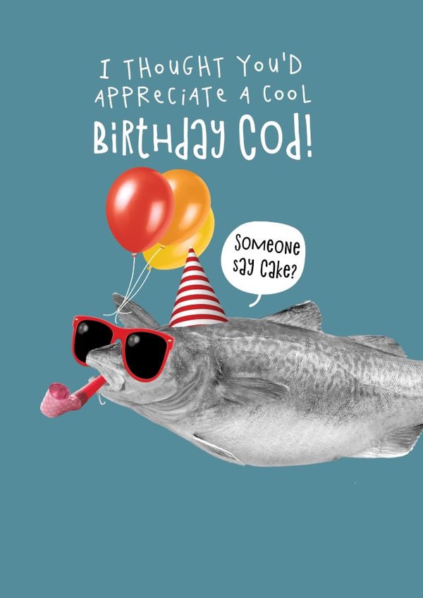 Funny Birthday Card - Cod - Pun created by Pink wink
