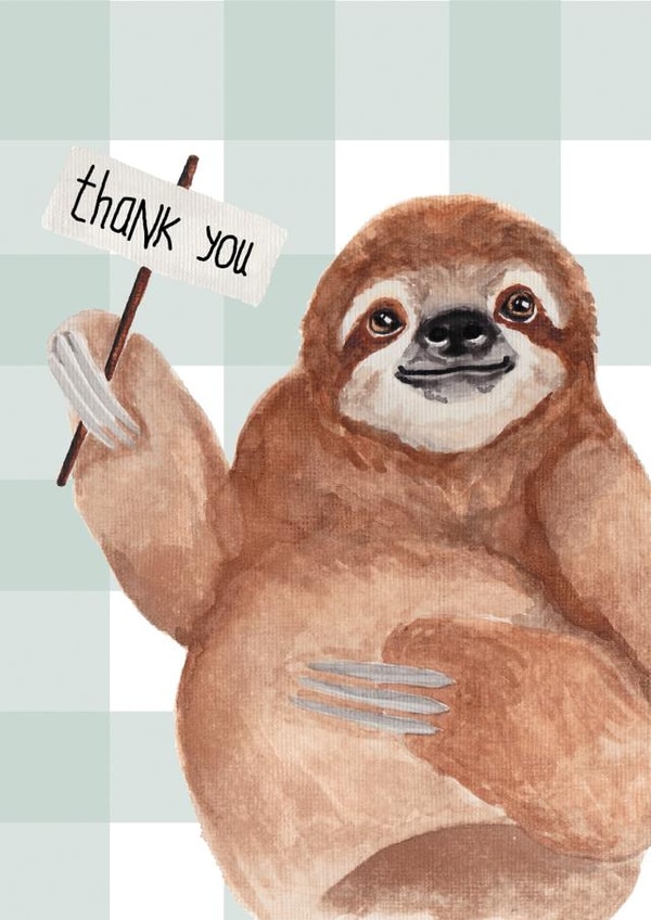 Cute Thank You Card - Sloth - Gingham created by lil wabbit