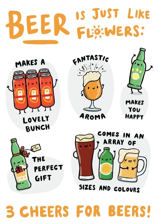 Funny Birthday Card - Beer Lover - Beer Is Just Like Flowers created by Sarah-Anne Brown