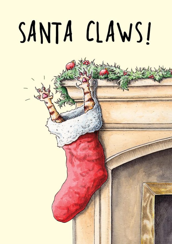 Funny Christmas Card - Stocking - Santa Claws - Pun created by Bewilderbeest