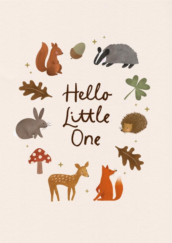 Cute New Baby Card - Hello Little One - Woodland Animals created by Studio Mads