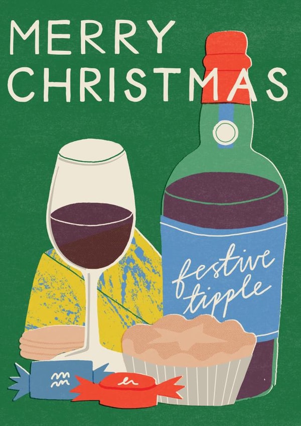 Retro Christmas Card - Arty Christmas Food & Wine - Festive Tipple created by Laura Darrington Design Ltd.