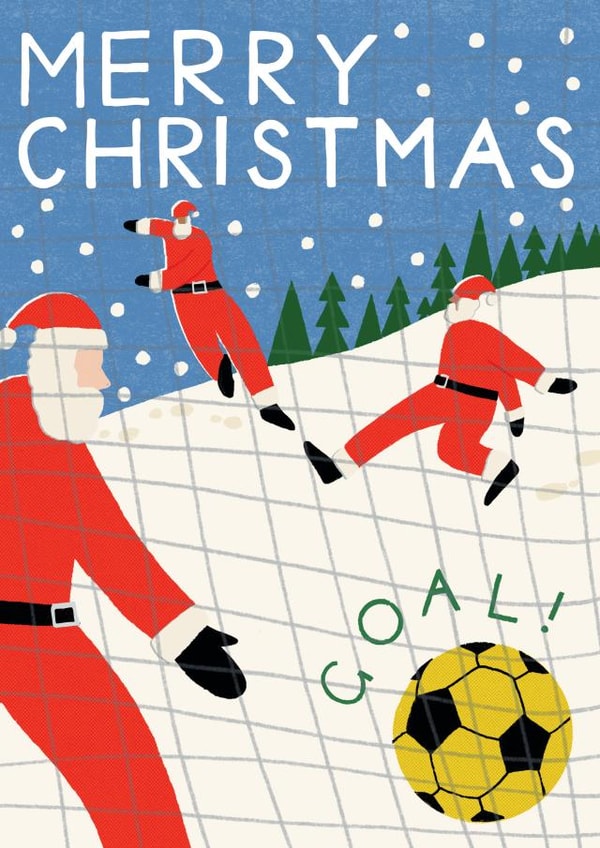 Arty Christmas Card - For Him - Santa Playing Football created by Laura Darrington Design Ltd.