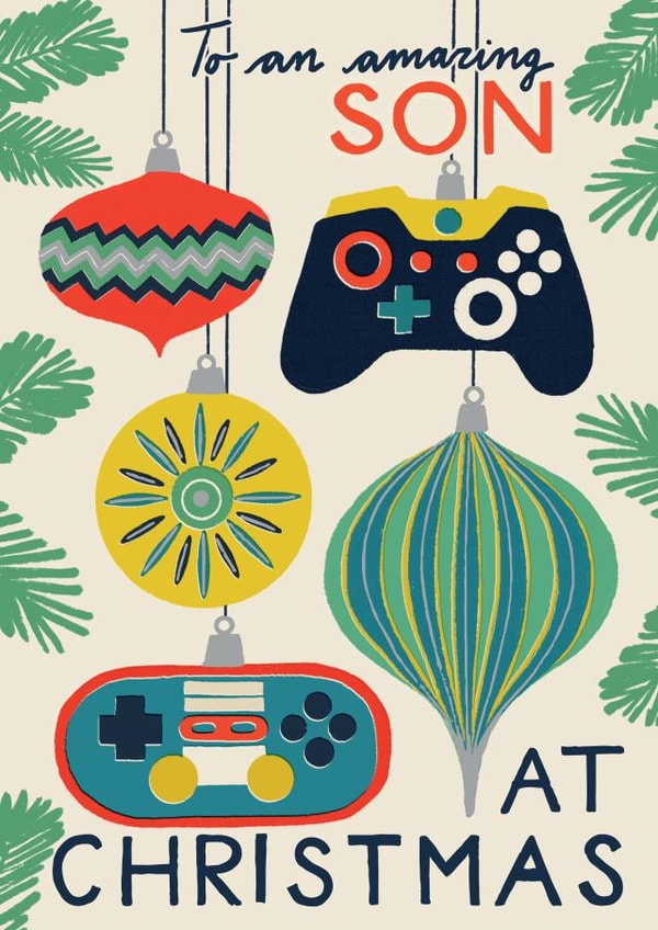 Retro Christmas Card - For Son - Gamer Baubles created by Laura Darrington Design Ltd.