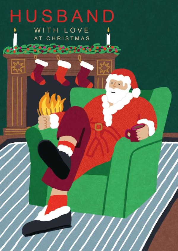 Retro Christmas Card - For Husband - Santa With Fireplace created by Laura Darrington Design Ltd.