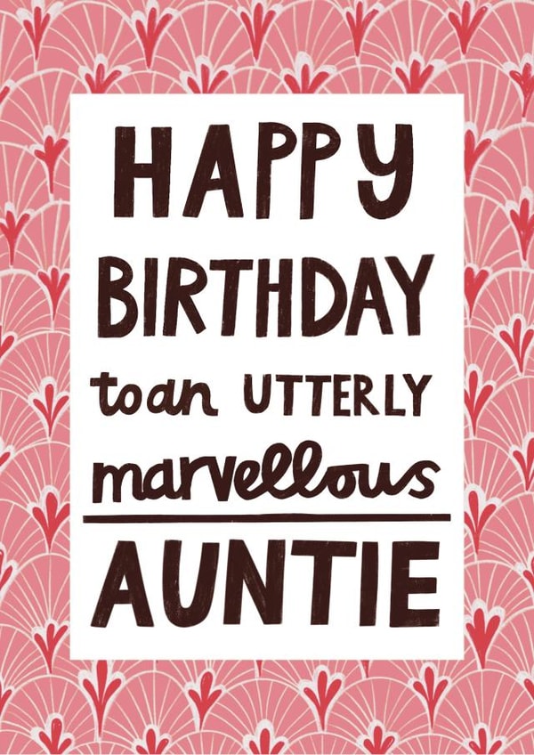 Pretty Birthday Card - Marvellous Auntie - Typography created by Alice Mole Illustration