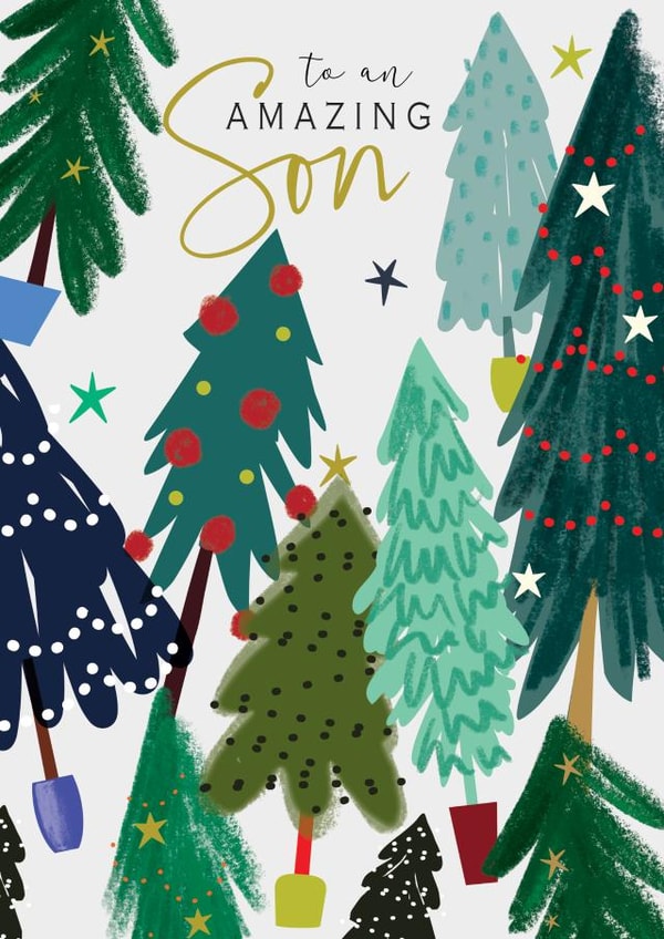 Classic Christmas Card - For Son - Christmas Trees created by Laura Darrington Design Ltd.