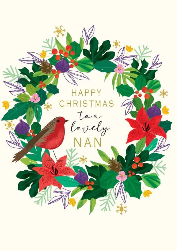 Classic Christmas Card - For Nan - Wreath created by Laura Darrington Design Ltd.